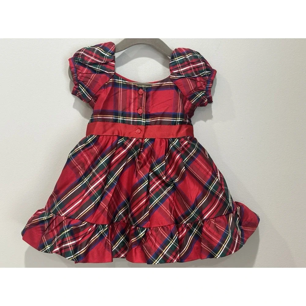 Janie‎ And Jack Baby Girl 6-12 Months Silk Red Tartan Plaid Holiday Dress NEW